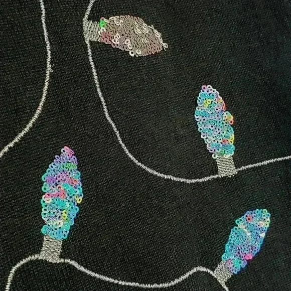 Tipsy Elves Oversized Black Sweater Dress Iridescent Sequin Christmas Lights XS - Picture 10 of 16